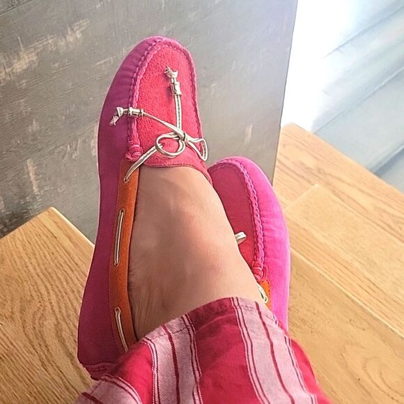 Ivanka Trump  Suede Stylish Pink and Orange Driving Loafers. Size 8 M,Leather - Picture 3 of 8